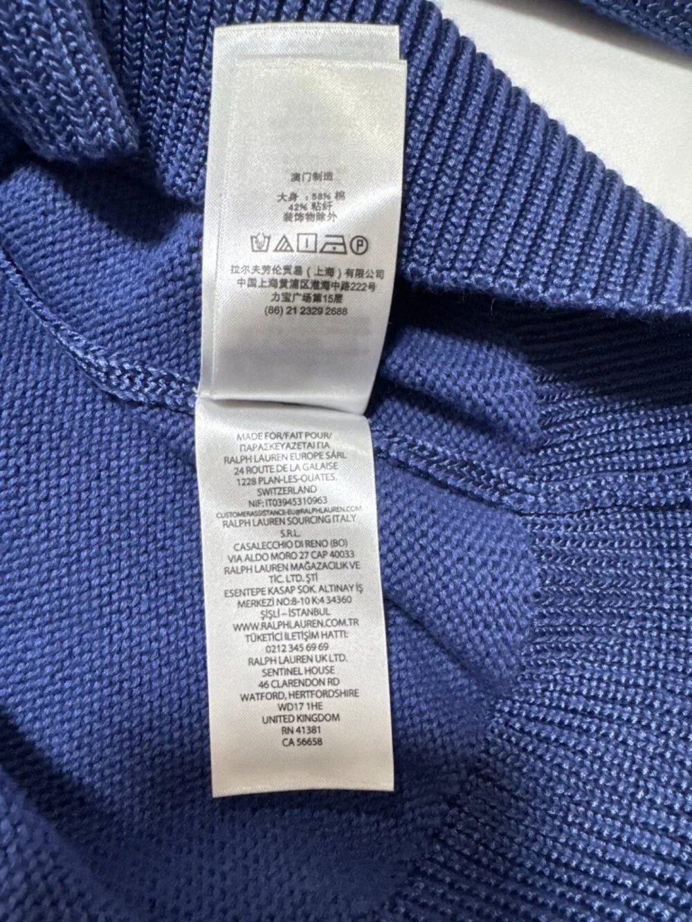 NWT Lauren Ralph Lauren Buckle-Trim Cotton-Blend Sweater Charter Blu Size Large